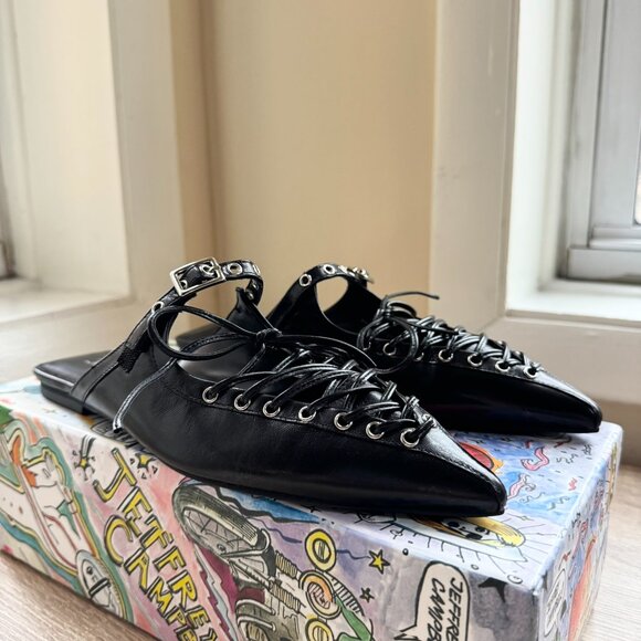 New Jeffrey Campbell Jaskier Lace-up Pointed Slip-On Ballet Flats Black 7 - Picture 10 of 16